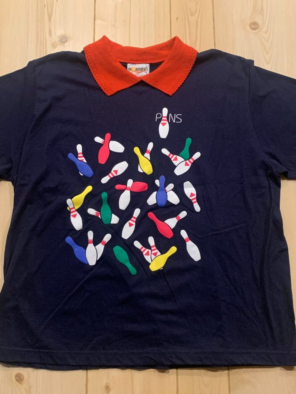 Vintage Y2K Morning Sun Bowling Pins Multicolor Retro Collared Shirt Women's 2X